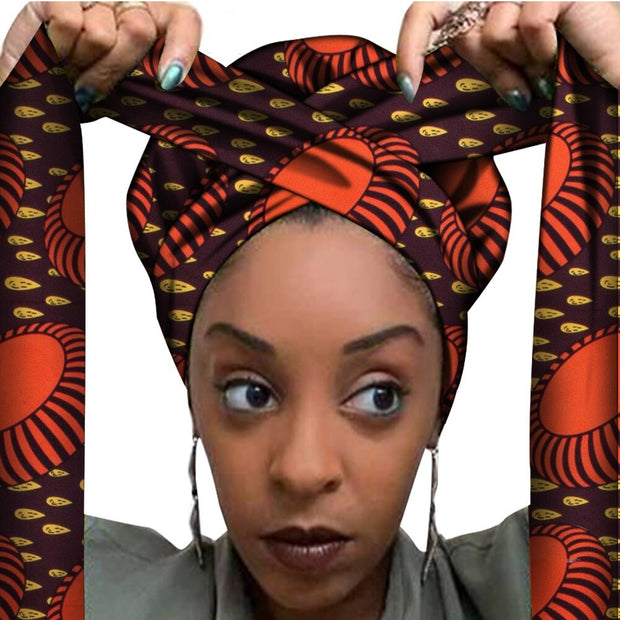 African Print Satin Bonnet With Long Ribbon