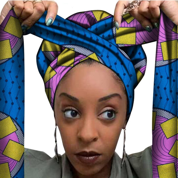 African Print Satin Bonnet With Long Ribbon