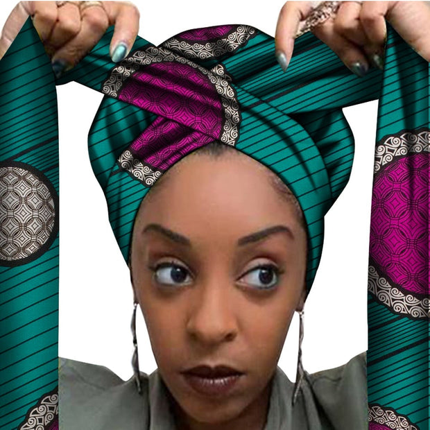 African Print Satin Bonnet With Long Ribbon