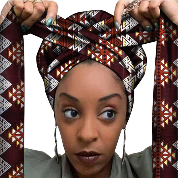 African Print Satin Bonnet With Long Ribbon