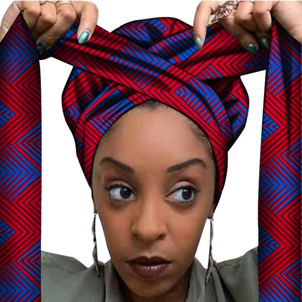 African Print Satin Bonnet With Long Ribbon
