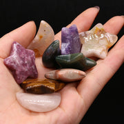 Natural Stone Lucky Stars/Moon Shape Ornaments Reiki Healing Crystal Rose Quartz 1PC