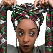 African Print Satin Bonnet With Long Ribbon