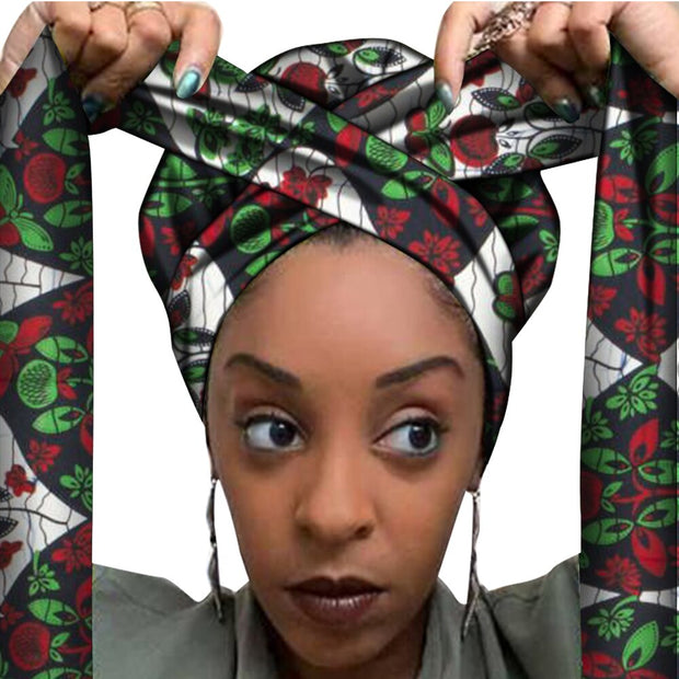 African Print Satin Bonnet With Long Ribbon