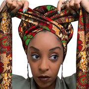African Print Satin Bonnet With Long Ribbon