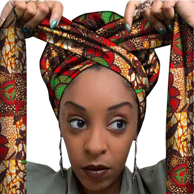 African Print Satin Bonnet With Long Ribbon