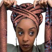 African Print Satin Bonnet With Long Ribbon