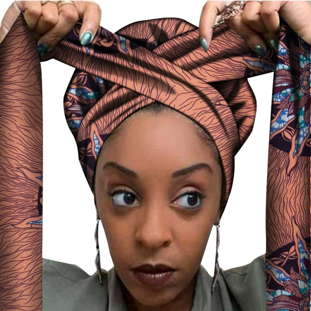 African Print Satin Bonnet With Long Ribbon
