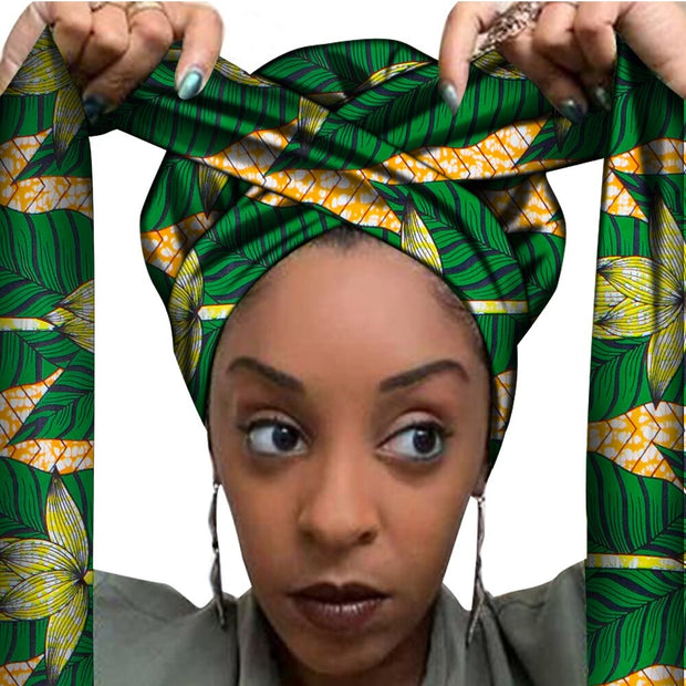 African Print Satin Bonnet With Long Ribbon
