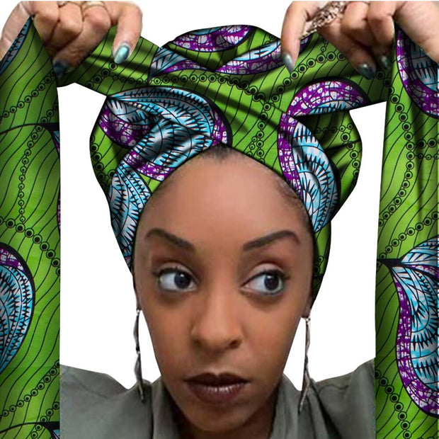 African Print Satin Bonnet With Long Ribbon